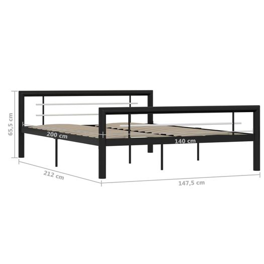 Bed Frame Black and White Metal 140x200 cm