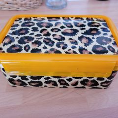 Leopard print orange lunch box