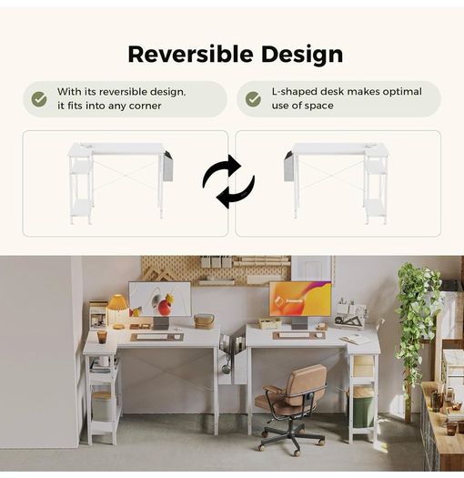 Small L Shaped Desk with Power Outlets,120x70 cm