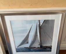 Large Framed Sailing Yacht Print Satin Silver Frame Brand New