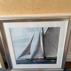 Large Framed Sailing Yacht Print Satin Silver Frame Brand New