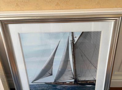Large Framed Sailing Yacht Print Satin Silver Frame Brand New