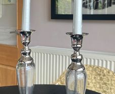 Pair of Laura Ashley silver & glass candlestick holders