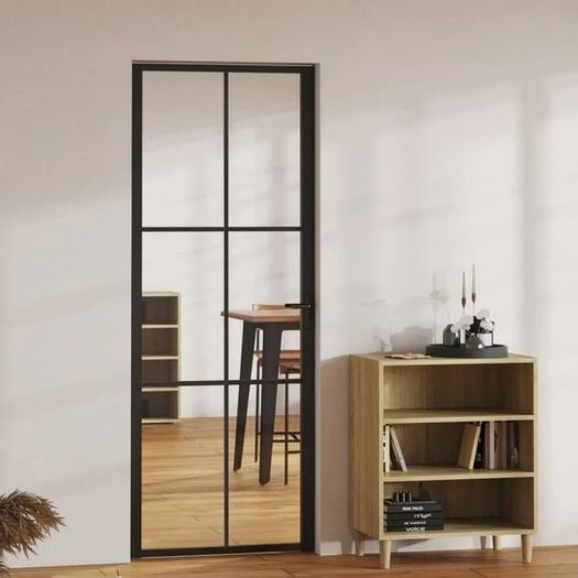 Interior Door ESG Glass and Aluminium 83x201.5 cm Black