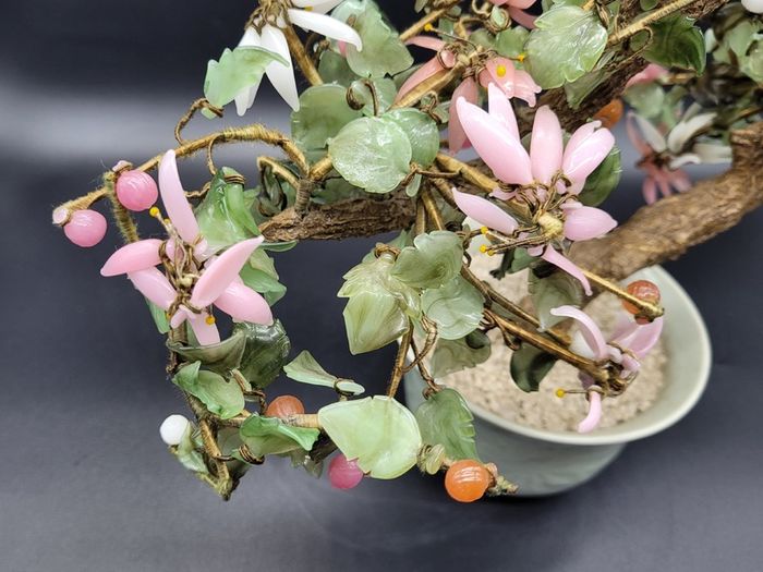 Chinese Vintage Glass Cherry Blossom Bonsai Tree