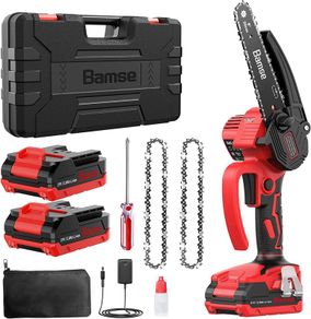 Battery chainsaw 8 Inches, Brushless motor with 2 Batteries X 2Ah, 2 chains, chain Speed electric