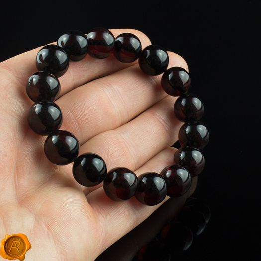 Luxury Dark Cherry Baltic Amber Unisex 12mm Beaded Stretch Bracelet for Men Women Genuine Amber Large Beads