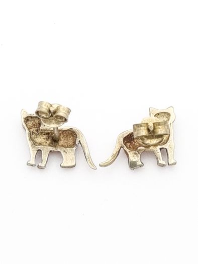 925 Vintage Sterling Silver Cats Stud Earrings