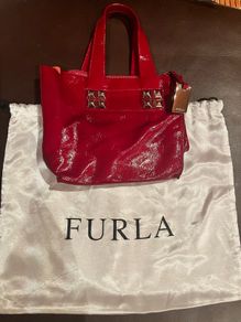 furla red leather grab bag