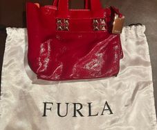 furla red leather grab bag