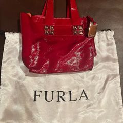 furla red leather grab bag