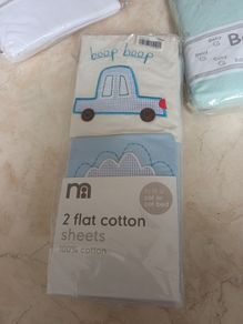 Mothercare  2 Flat Cotton  Sheets. Fit : Cot or Cot Bed. B.N.W.T
