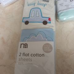 Mothercare  2 Flat Cotton  Sheets. Fit : Cot or Cot Bed. B.N.W.T