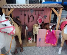 Toy stables, horses and accessories
