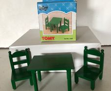 Rare Vintage Green Square Table and two chairs