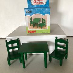 Rare Vintage Green Square Table and two chairs