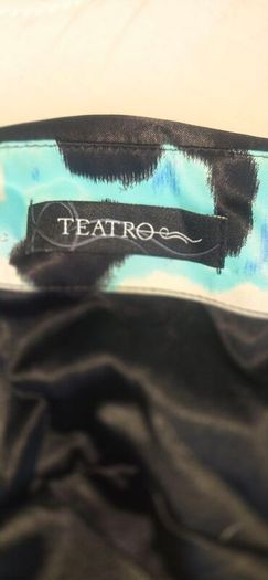 Teatro Aqua Blue Abstract Print Satin Wiggle Cocktail Party Dress UK 12
