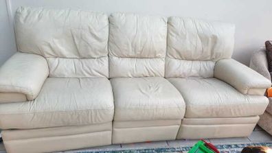 3-Seater Cream Leather Recliner Sofa, Dublin 18