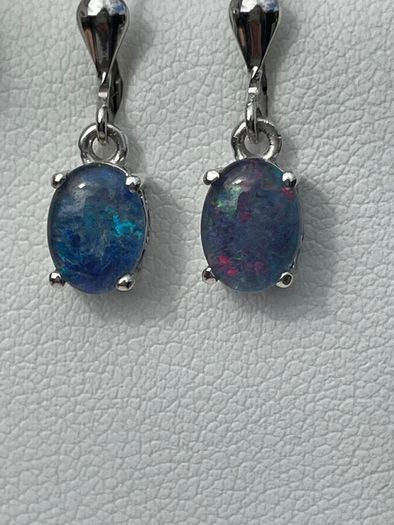Sterling silver 925  Boulder Opal Triplet Earrings in Platinum Plated Sterling Silver