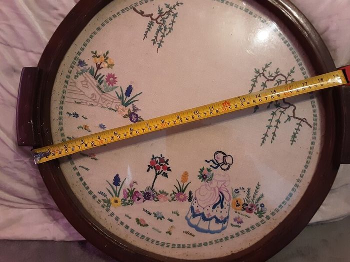 vintage mahogany embroidered tray