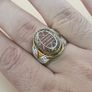 Vintage Etched Carnelian Agate Ring Brass & Silver Inlay, Flower Design Image 9