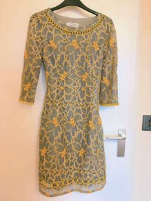 Brand New Lace Occasion Dress, UK Size 10, Mustard Yellow Floral Lace