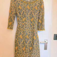 Brand New Lace Occasion Dress, UK Size 10, Mustard Yellow Floral Lace