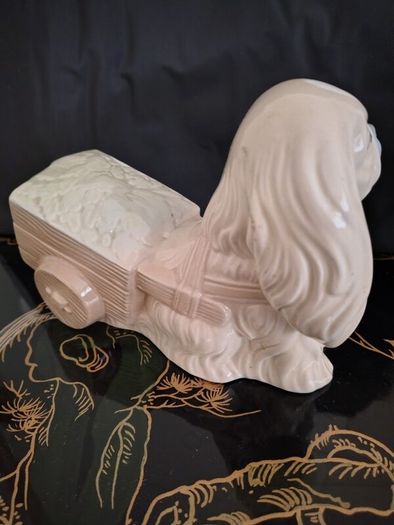 Vintage Pekinkese Dog and Flower Cart Figurine by Porceval.