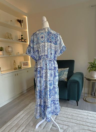 New Look Blue and White Faux Wrap Summer Dress