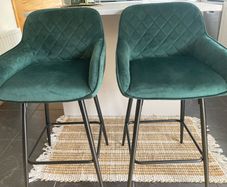 Set of Velvet Barstools - Forest Green
