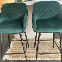 Set of Velvet Barstools - Forest Green