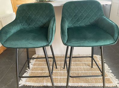 Set of Velvet Barstools - Forest Green