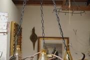 Rustic Antler Chandelier with Amber Glass Shades