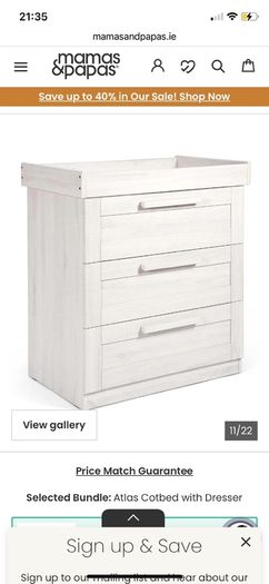 Mamas and Papas cot bed, mattress and drawers