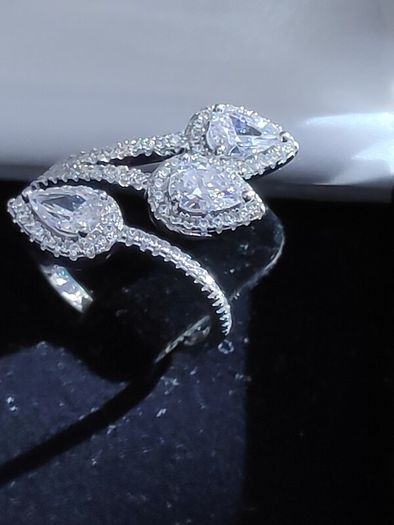 925 Sterling silver triple pear halo wrap CZ ring