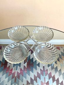 Set of 4 Vintage Pyrex Glass Shell Dishes Plates Bowls