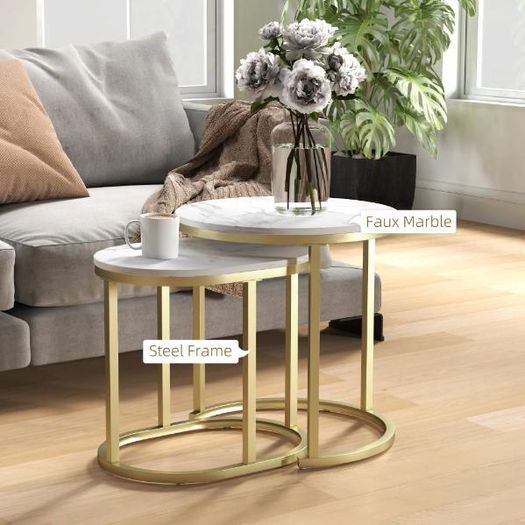 Marble-Effect Nesting Tables Set