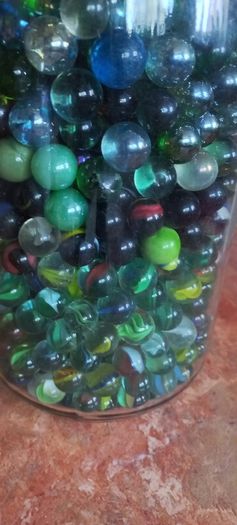 Antique collection of old marbles in large clip sealed jar it's full to the top loft find from very old house in France Beautiful