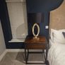 2 x industrial style wooden bedside lockers with 2 x lamps Image 4
