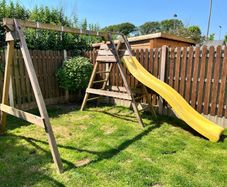 Wooden Swing Set with Slide + Swing Accessories