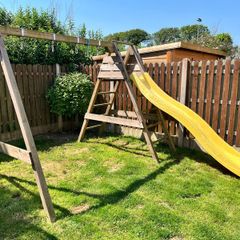 Wooden Swing Set with Slide + Swing Accessories