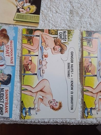 5 Bamforth nudist colony and snake charmer saucy postcards