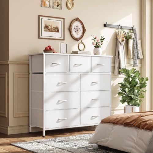Chest of Drawers with 9 Drawers, Fabric Storage Dresser for Bedroom, Tall Drawer Organizer