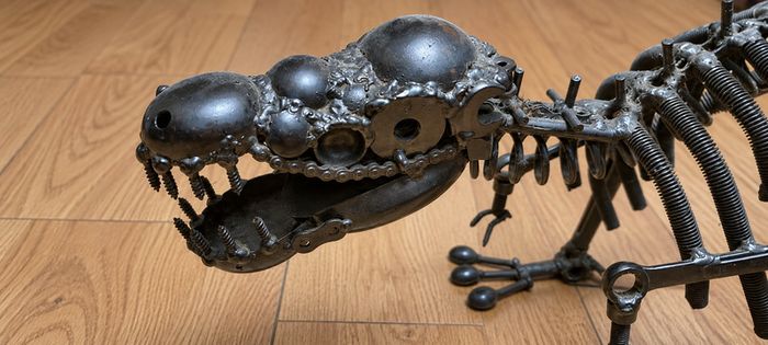 Unique Handcrafted Steel Dinosaur Sculpture, Statement Piece