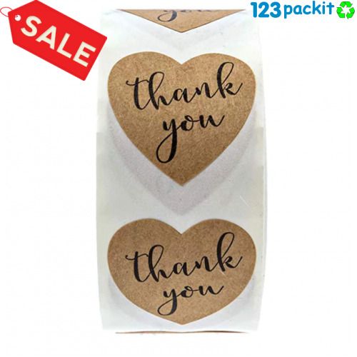Roll of 500 heart-shaped thank you stickers