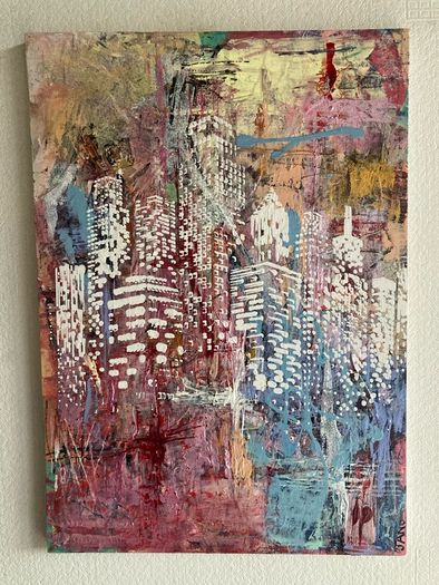Original Painting Irish Abstract Art Cityscape Pink Original Art contemporary Irish art