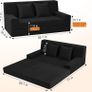 Convertible Folding Sofa Bed, Corduroy Boneless Couch, Black Folding Foam Boneless Couch with 2 Pillows, Sleeper Lounger Foldable Sofa for Small Spaces, Bedroom and Guest Room Image 2