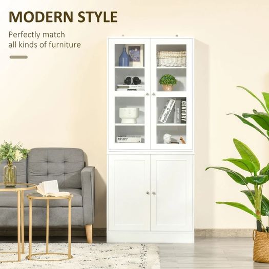 Modern Bookcase with Doors, Display Storage Cabinet with Adjustable Shelves for Living Room, Study, Office, White (FREE POSTAGE)
