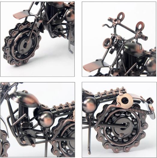 Signstek Vintage Handcrafted Iron Motorbike Model with Chainwheel as Collectible Art Sculpture for Motorcycle Lovers, Bronze Tone Metal