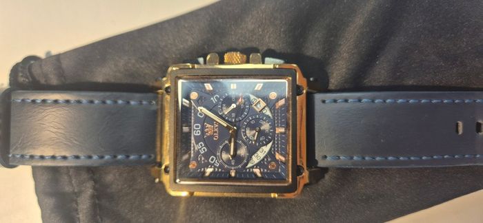 OLEVS men's chronograph watch - black dial and leather strap